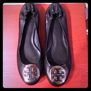 Tory Burch silver logo flats